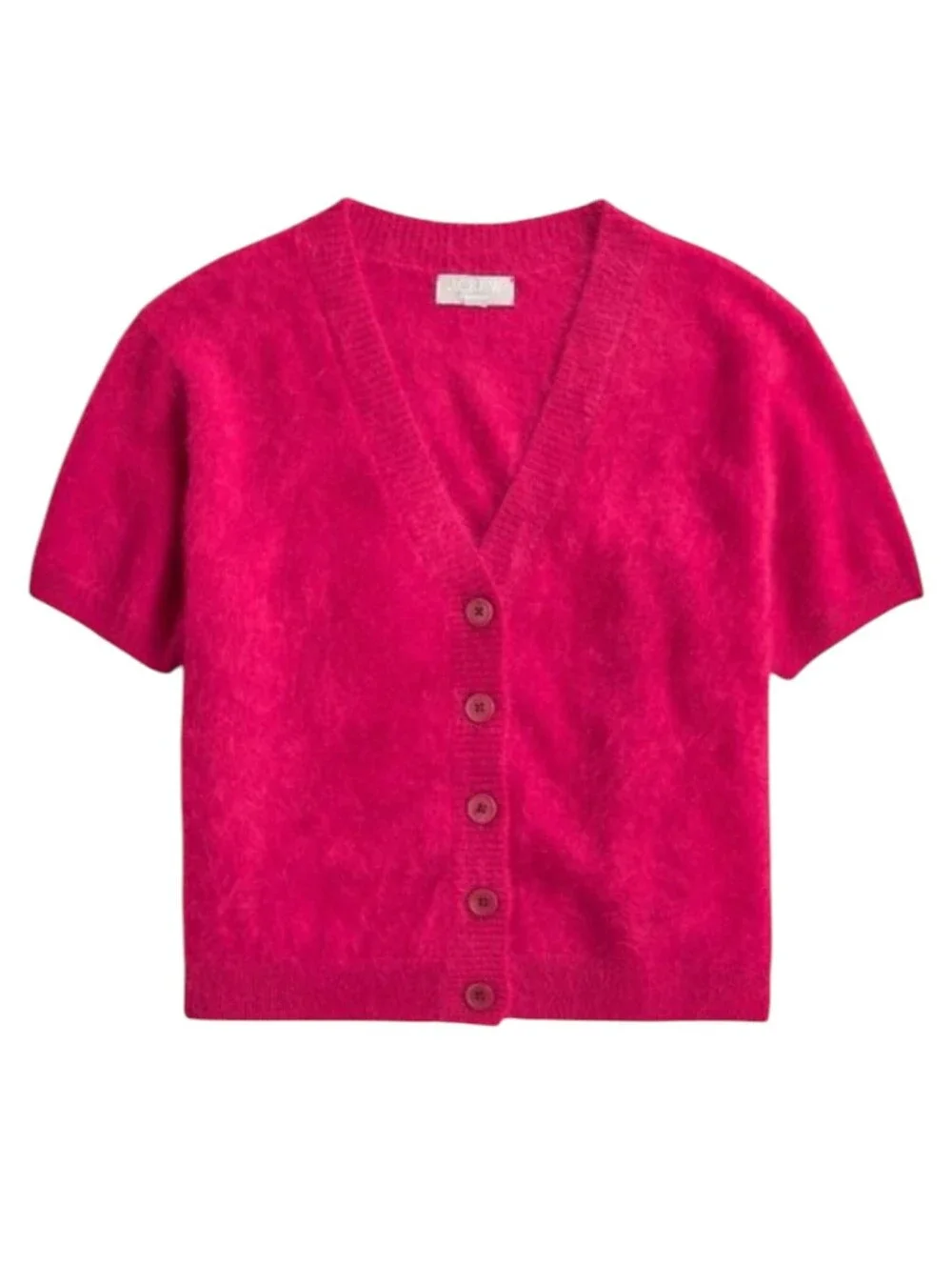 J.Crew Brushed Cashmere Short Sleeve V-Neck Cardigan | L | Crimson Rouge Pink